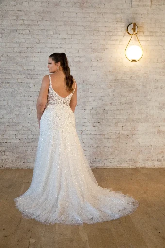 Essense of Australia 7479 #4 (IVBC-PL) Ivory Lace & Tulle ov Biscotti Gown w Porcelain Tulle Plunge thumbnail