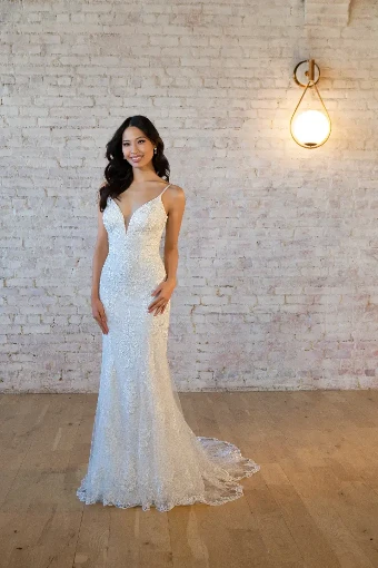 Essense of Australia 7540 #2 (IVAL-PL) Ivory Lace & Tulle over Almond Gown w Porcelain Tulle Plunge thumbnail